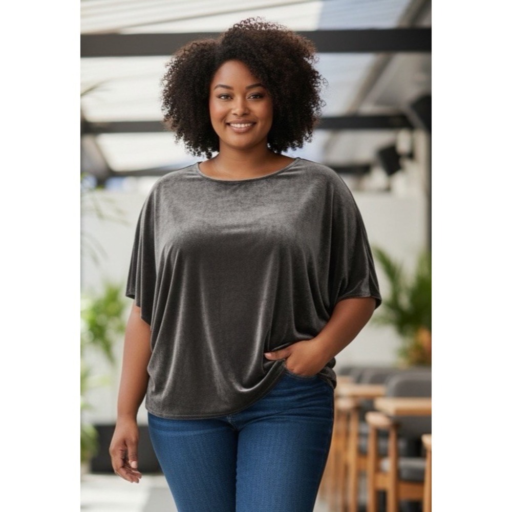 Madewell Velvet Butterfly Top Size 3X Brown Gray Cap Short Sleeve Flowy Fall